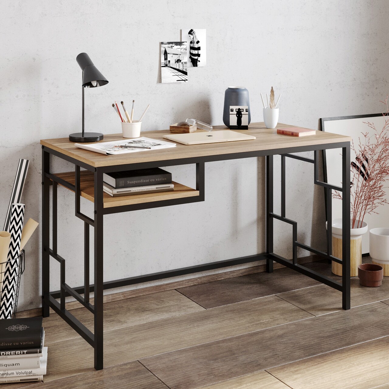 Birou, Hanah Home, Victory, 120x75x60 cm, Nuc negru - imagine 5